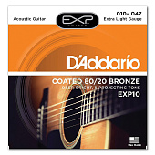 Струны для акустической гитары D'Addario Coated 80/20 Bronze EXP10 Extra Light (6 шт)