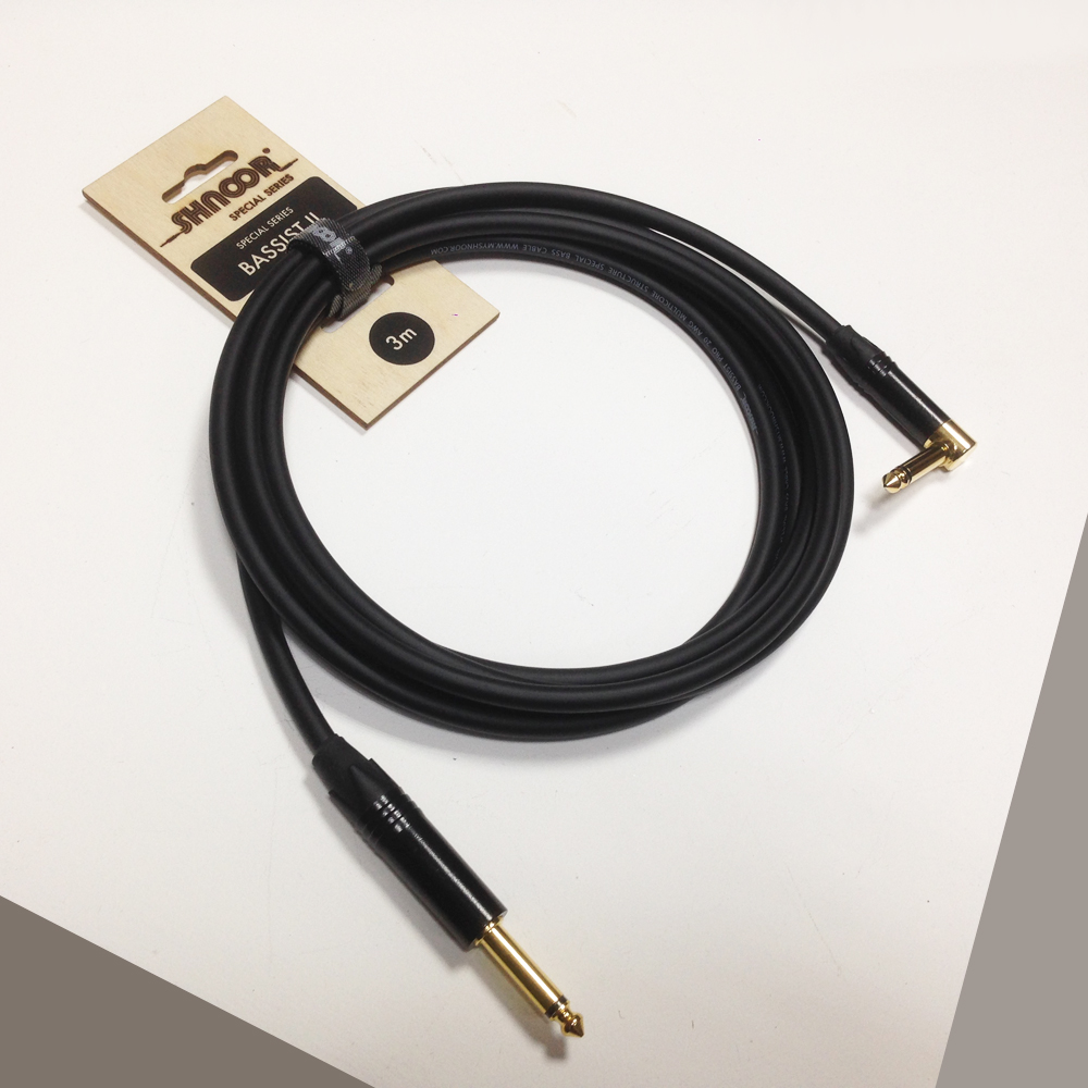 Инструментальный кабель Shnoor Bassist-IL, SP2-G-B 1/4" прямой + SP2R-G-B угловой, моно, 3 м