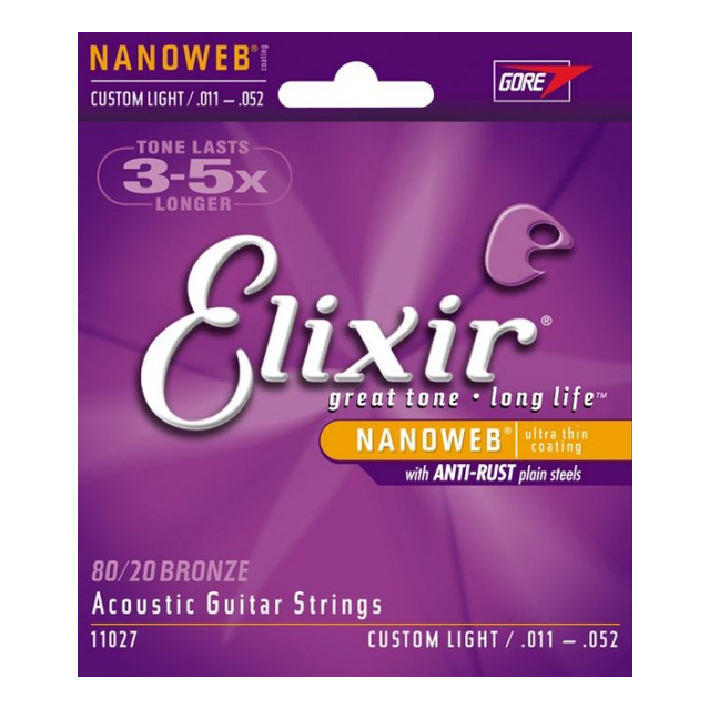 Струны для акустической гитары Elixir Nanoweb 11027 Custom Light (6 шт)