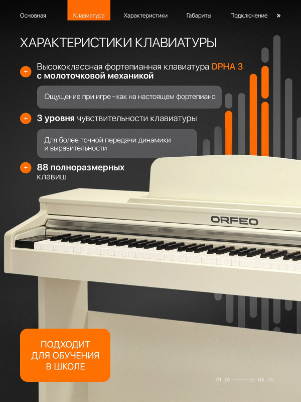 Цифровое пианино Orfeo E-9 белое, с наушниками