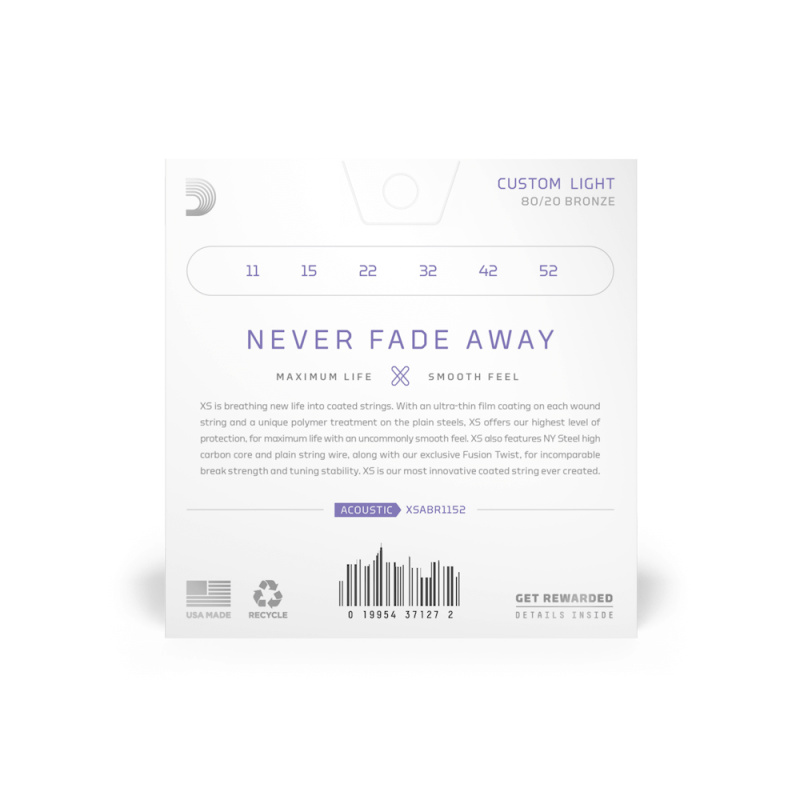 Струны для акустической гитары D'Addario XS 80/20 Bronze XSABR1152 (6 шт)