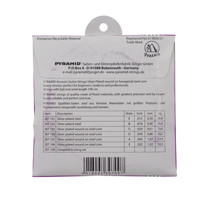 Струны для акустической гитары Pyramid Silver Wound 307100 Heavy (6 шт)
