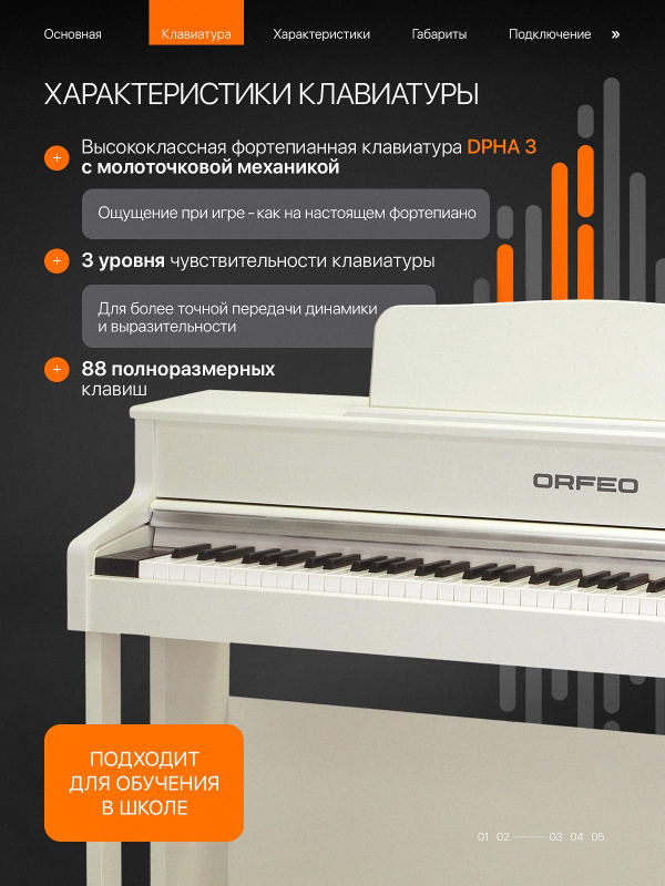 Цифровое пианино Orfeo E-12 белое, с наушниками