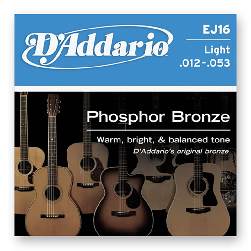 Струны для акустической гитары D'Addario Phosphor Bronze EJ16 Light (6 шт)