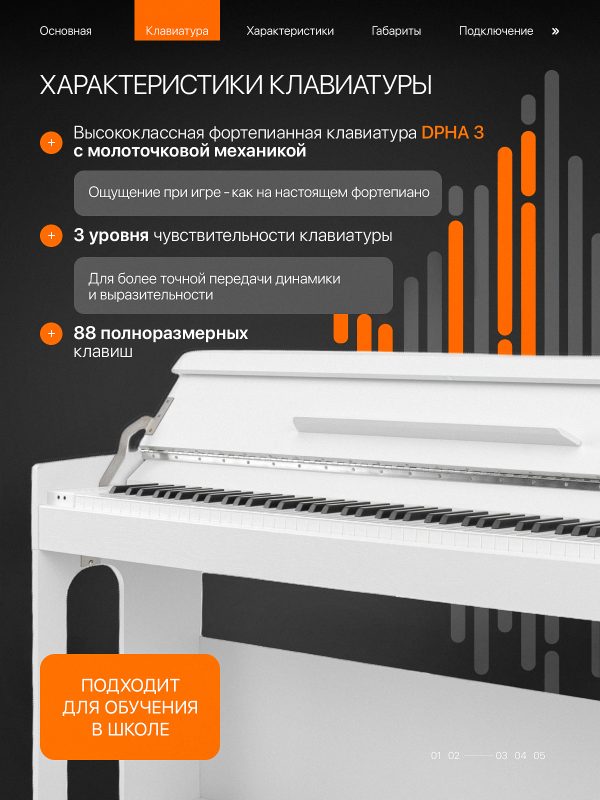 Цифровое пианино Orfeo E-6 белое, с наушниками