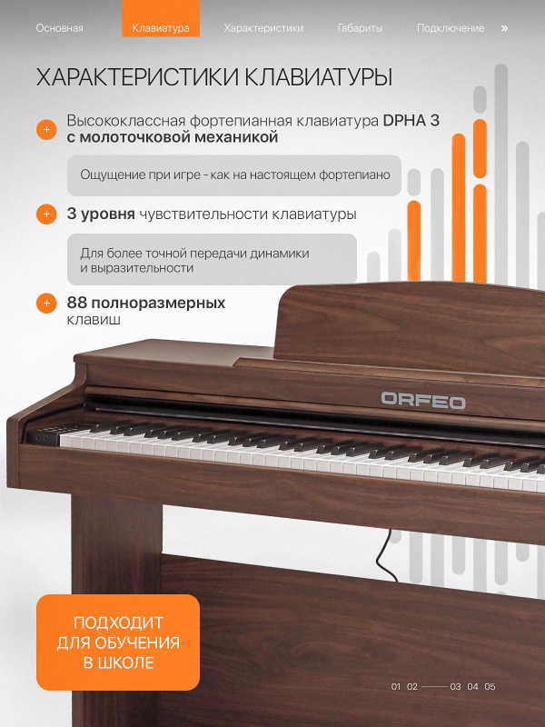 Цифровое пианино Orfeo E-9 орех, с наушниками