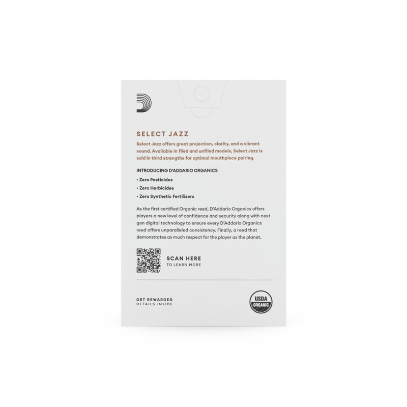 Трости для альт саксофона D'Addario Organic Select Jazz Unfiled №3S (10 шт)