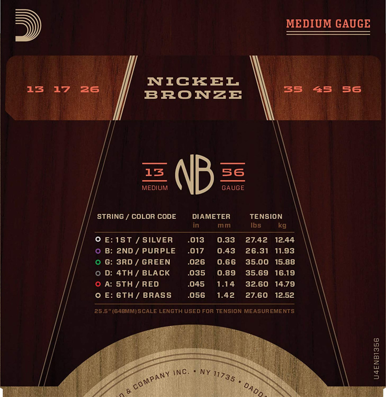 Струны для акустической гитары D'Addario Nickel Bronze NB1356 Medium (6 шт)
